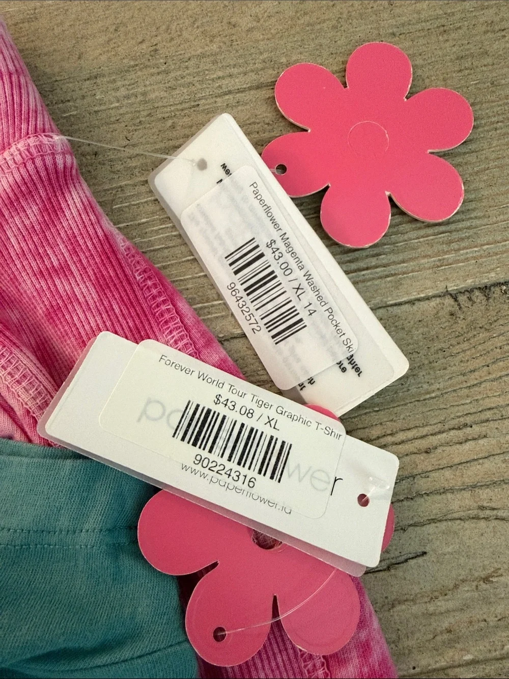 Paperflower Teal Tee and Pink Acid-Wash Casual Skirt